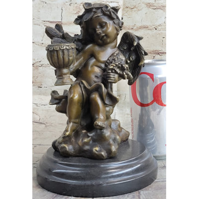 Aanisah Handmade Cherub Holding Celebration Cup 8.5 Inches Bronze Candleholder Religious
