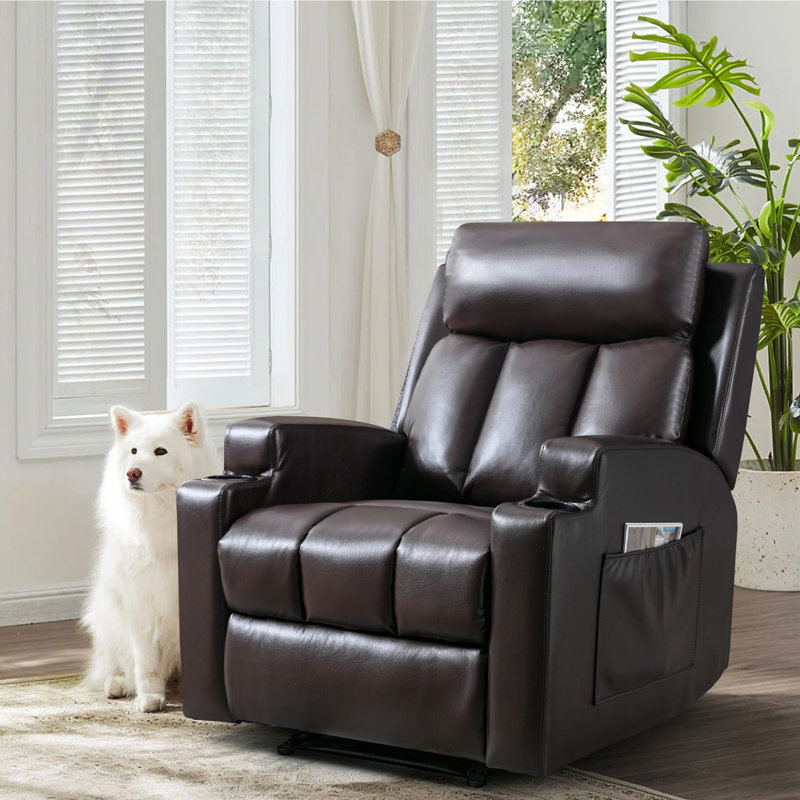 Myria 33.07" W Friendly Fabric Upholstered Manual Vibration Massage Recliner Chair with Dual Cup Holders & Heating & Massage Remote