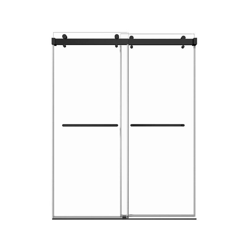 Double porte de douche coulissante sans cadre avec verre transparent de 3/8 po, Noir mat