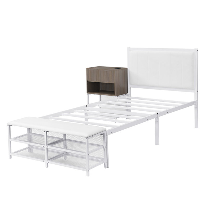 Lit en métal avec armoires de rangement, Simple, Blanc