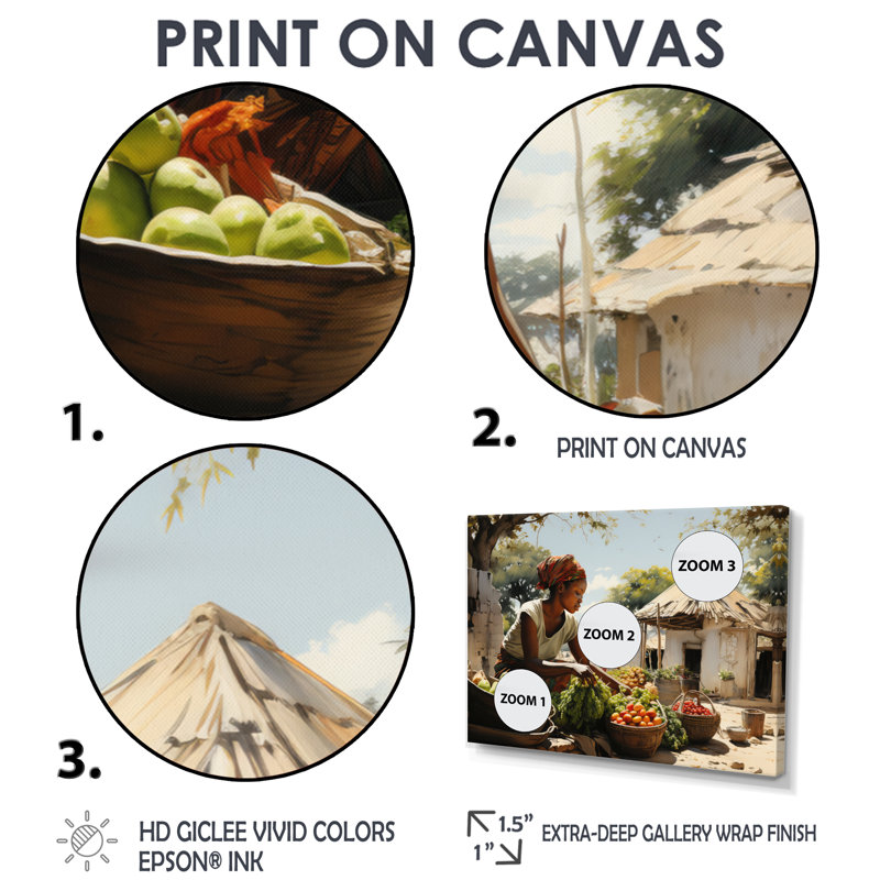 «African Vibrant Market III», reproduction sur toile, H 30 po x l 40 po x P 1,5 po, Cadre flottant blanc