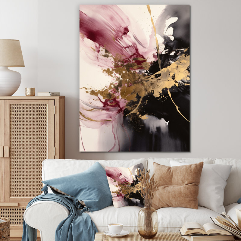 Or et rose fluides I sur toile, 20" H x 12" W, Toile tendue