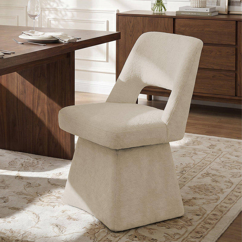 Modern Chenille Swivel Dining Chair, Open Back – 360° Rotating Design for Dining Room, Khaki