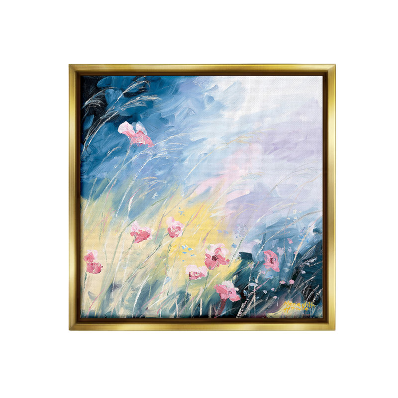 «Flowers With Abstract Ombre Floater Frame» par Meredith Howse sur, Cadre flottant métallique doré, H 18 po x l 18 po