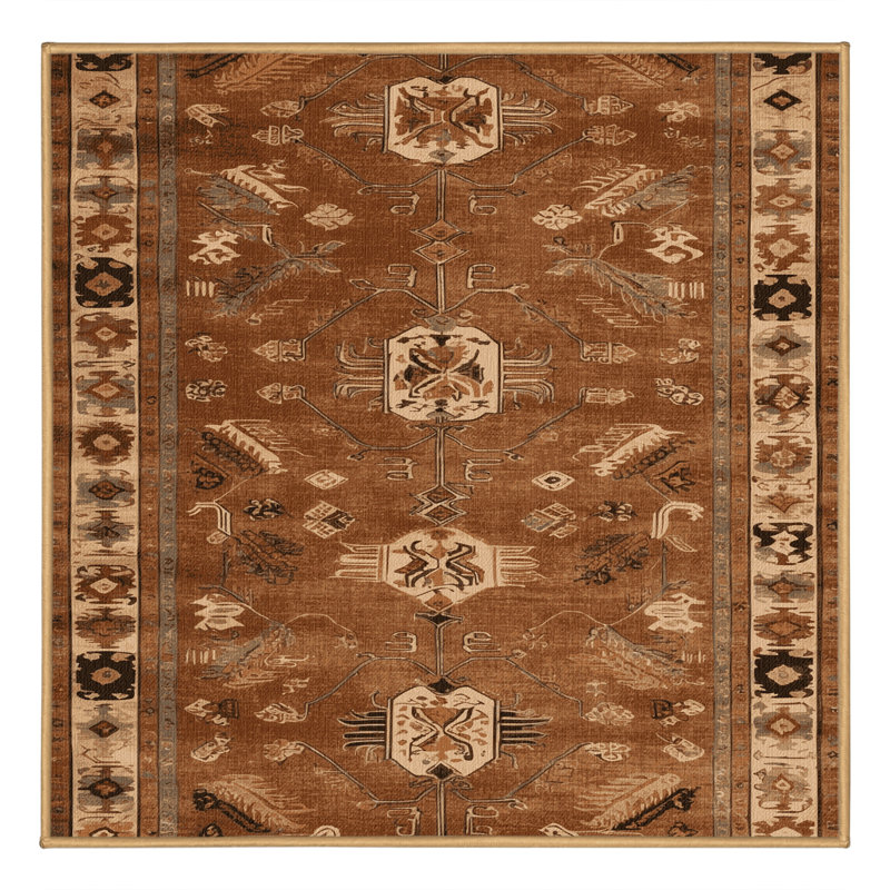 Machine Washable Turkish Brown Area Rug, Carré 5 pi