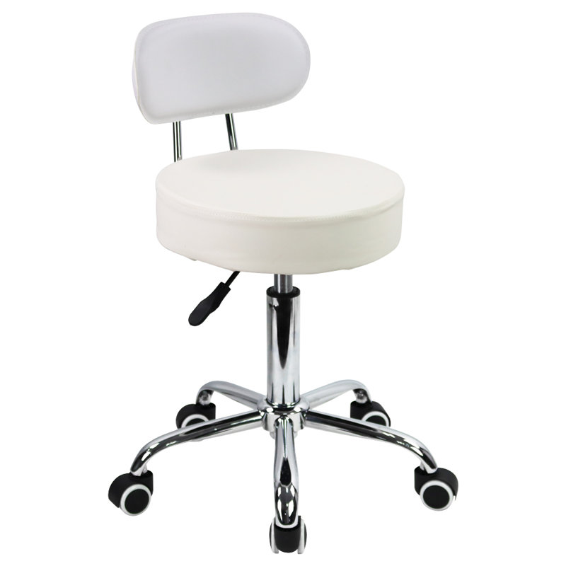 Backed Adjustable Height Ergonomic Lab Stool with Wheels, White