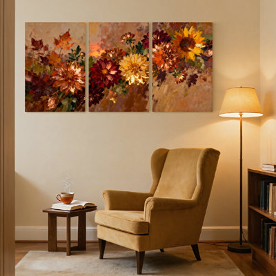 «Plants & Flowers Autumn Flowers», ensemble de 3 impressions sur toile
