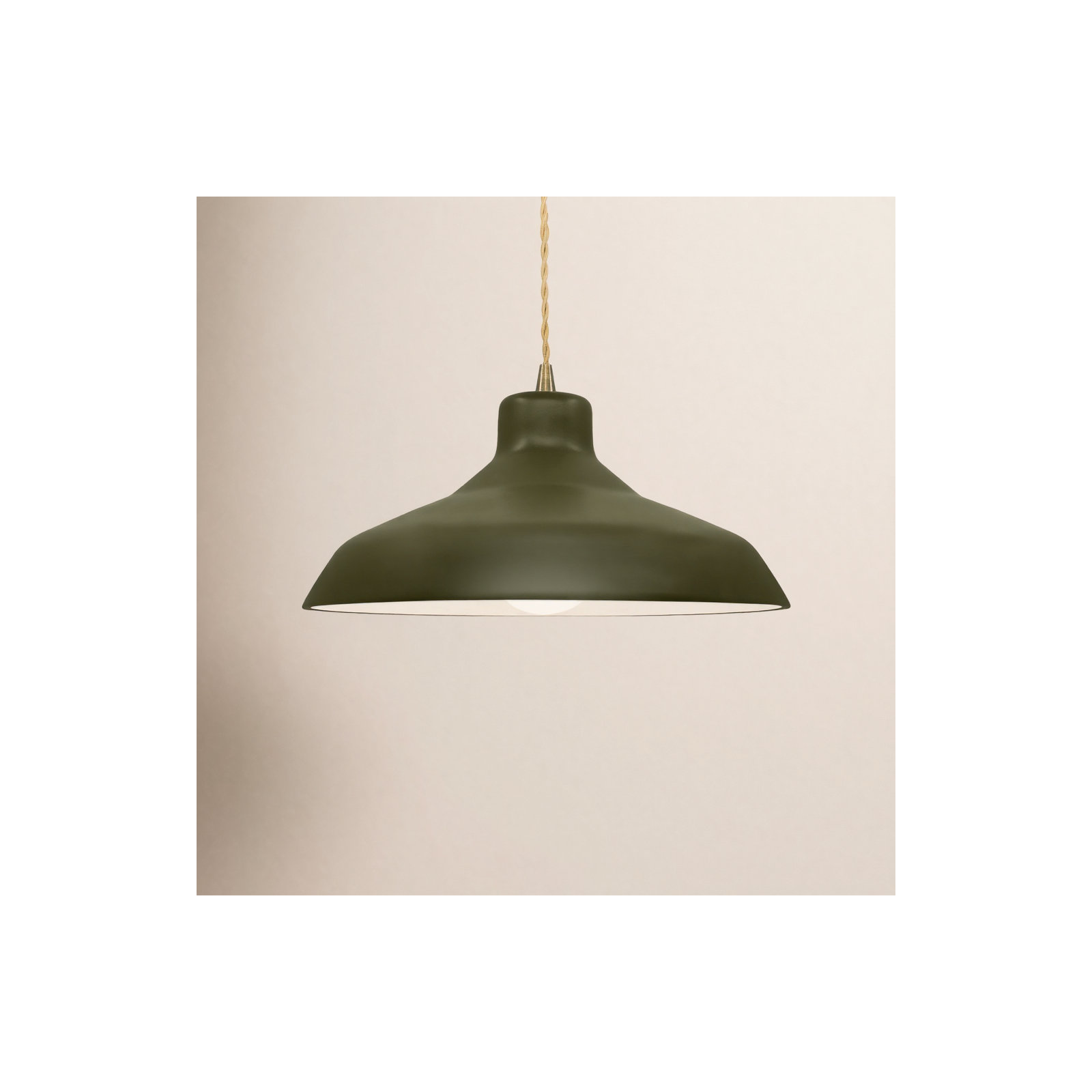 Fallon Ceramic Dimmable Pendant, Matte Green, 7.5" H x 15.5" W x 15.5" D, Antique Brass
