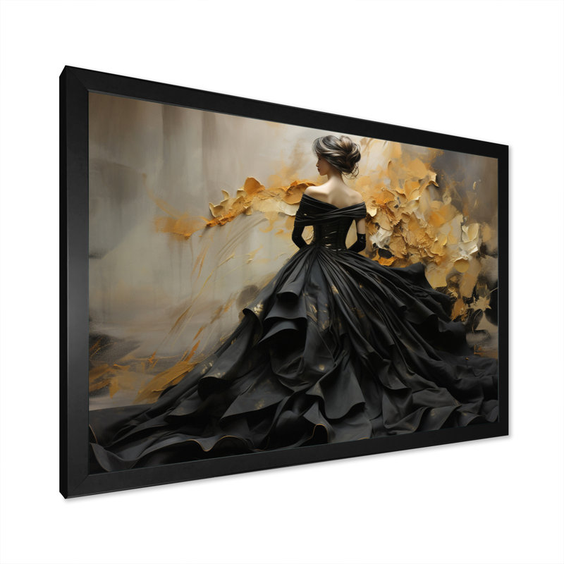 «Fashion Elegance Unveile Gold» - Art mural mode, H 12 po x l 20 po, Cadre photo unique, Noir