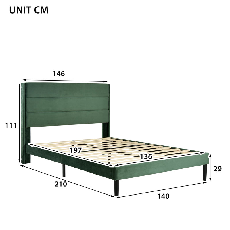 Nakasi Upholstered Bed, European Double (140 x 200cm), Green