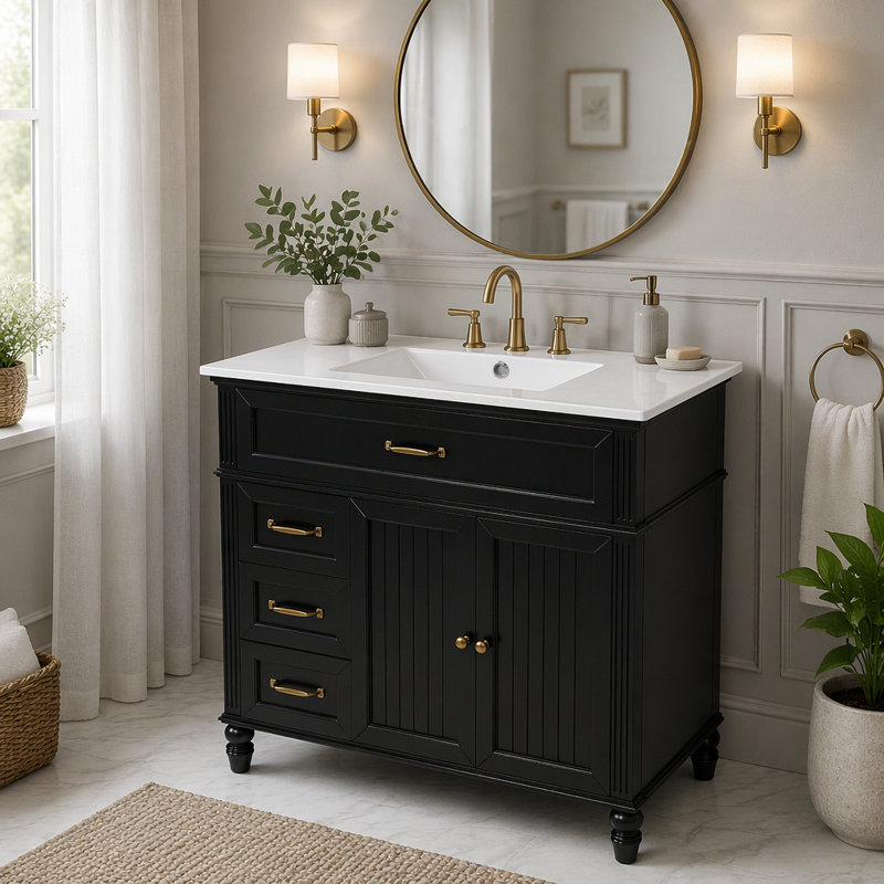 Meuble-lavabo avec tiroirs 36 po, 36 po avec lavabo, Black
