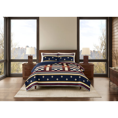 Scout Stripe F/Q Coverlet Set Navy