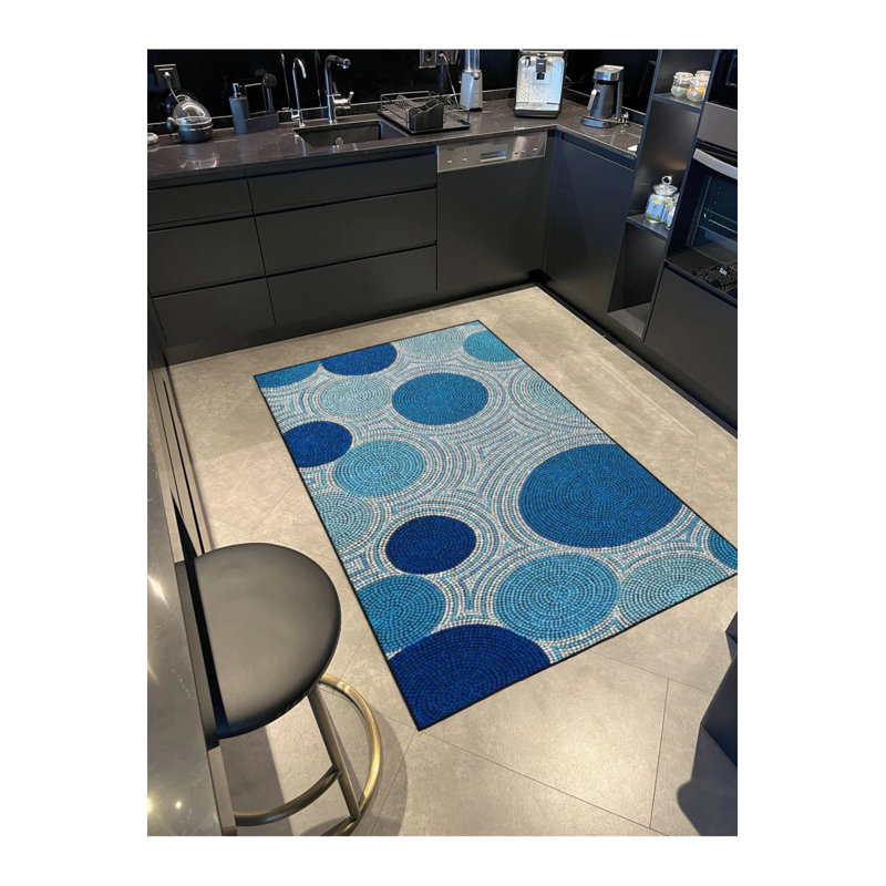 Modern Light Blue Patterned Woven Base Washable Carpet, Rectangle 4'8" x 6'7"