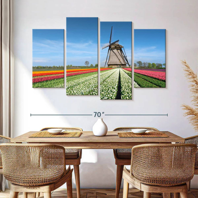 Moulin à vent et tulipes Alvord, H 42 po x l 68 po