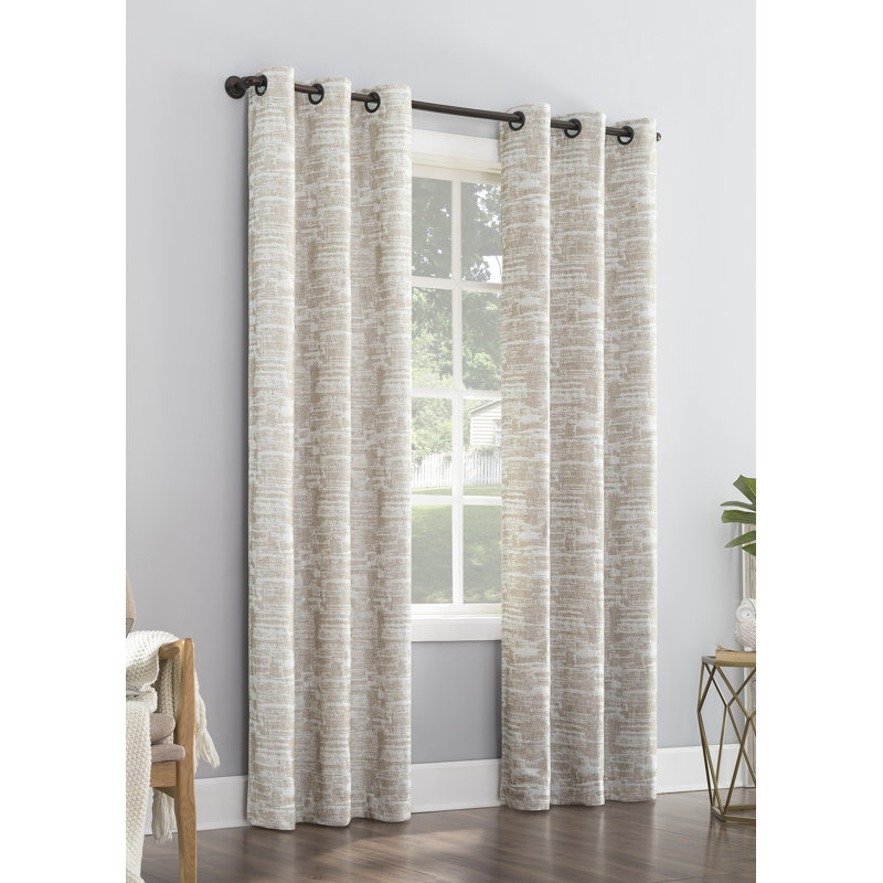 Sun Zero Parrish Distressed Grid Thermal Extreme 100% Blackout Grommet Curtain Panel, Linen, 40" W x 84" L