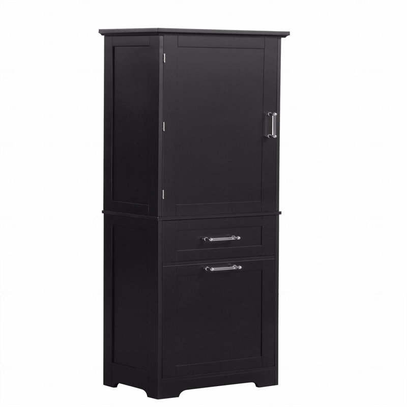 Grande armoire de rangement pour salle de bain, armoire de rangement autoportante avec deux tiroirs de tailles différentes et tablettes réglables, panneau de fibres à densité moyenne avec finition peinte