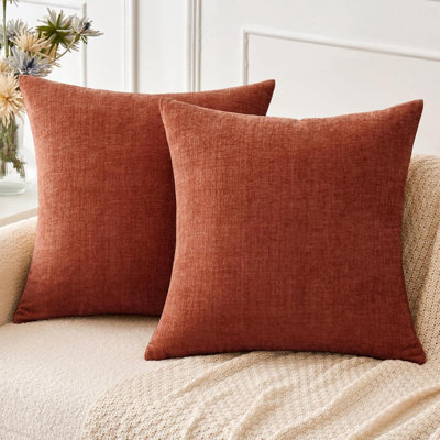Paquet de 2 housses de coussins décoratifs en chenille orange brûlé pour canapé-lit