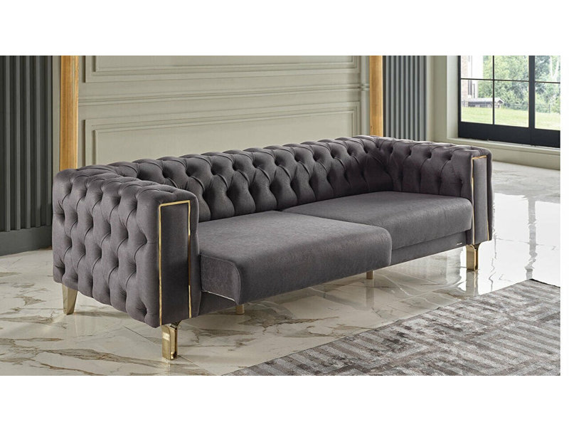 Kurtis 75'' Upholstered Tufted Convertible Sofa, Gray  100% Polyester