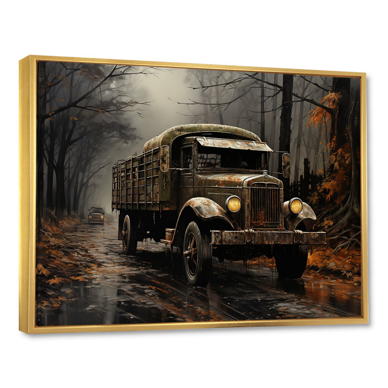 Camion de livraison brun années 30, H 34 po x l 44 po x P 1,5 po, Cadre flottant doré