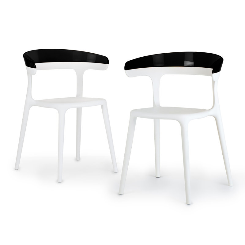 Ensemble de 2 chaises d'appoint de salle à manger d'extérieur Modern, Noir / blanc