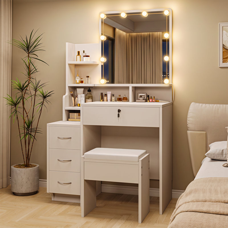 Dressing Table with Mirror, White