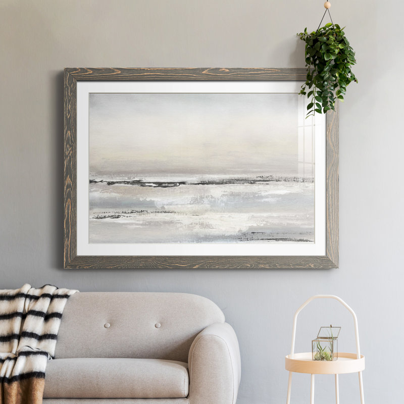 Distant brouillard - peinture encadrée, Encadré gris, H 37,5 po x l 27,5 po x P 1,5 po