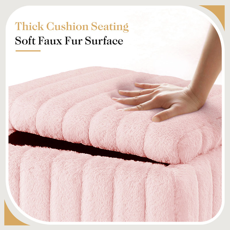 Modern Vanity Stool Chair With 4 Metal Legs And Storage, Multiuse Foot Rest For Makeup Room Bedroom, Pink