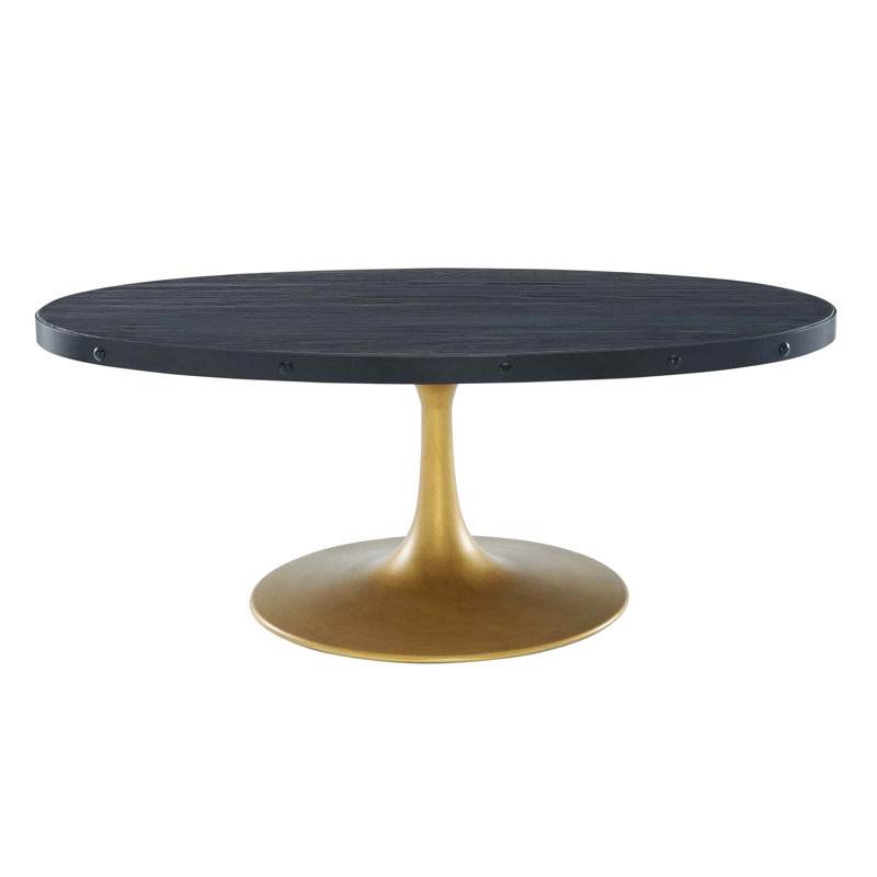 Table basse ovale en forme d'orchidée argentée, H 18 po x l 50 po x P 50 po, Noir, Doré