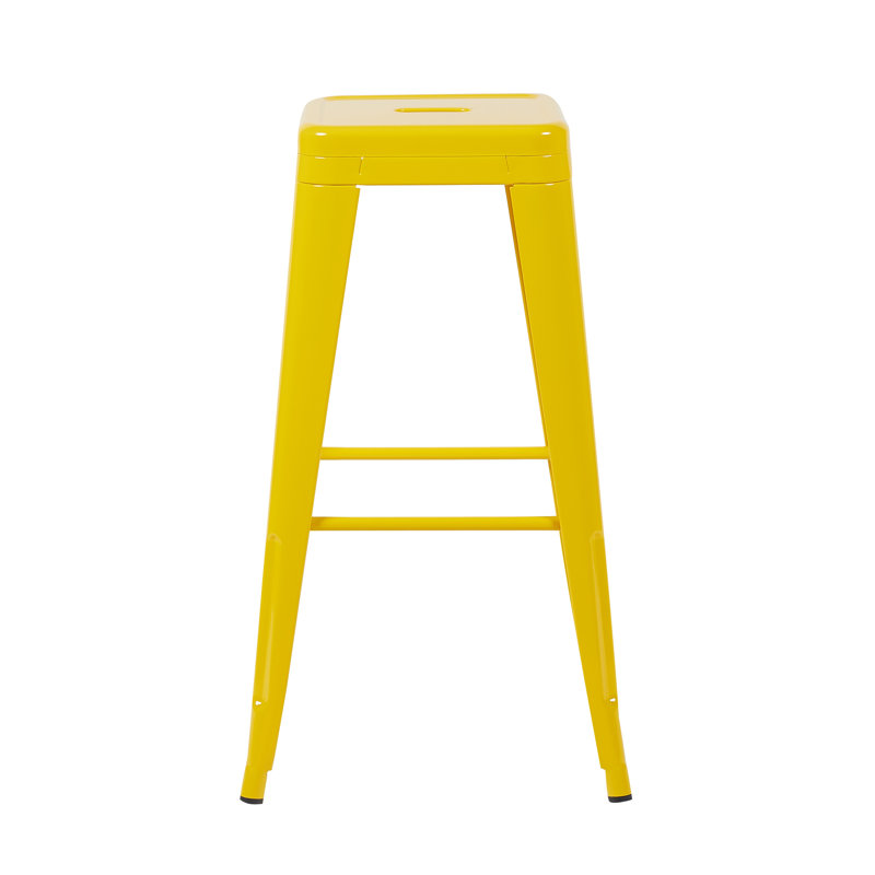 Ensemble de 2 tabourets à hauteur de comptoir sans dossier, tabourets de bar en métal de 30 pouces au fini jaune pour îlot de cuisine et salle à manger