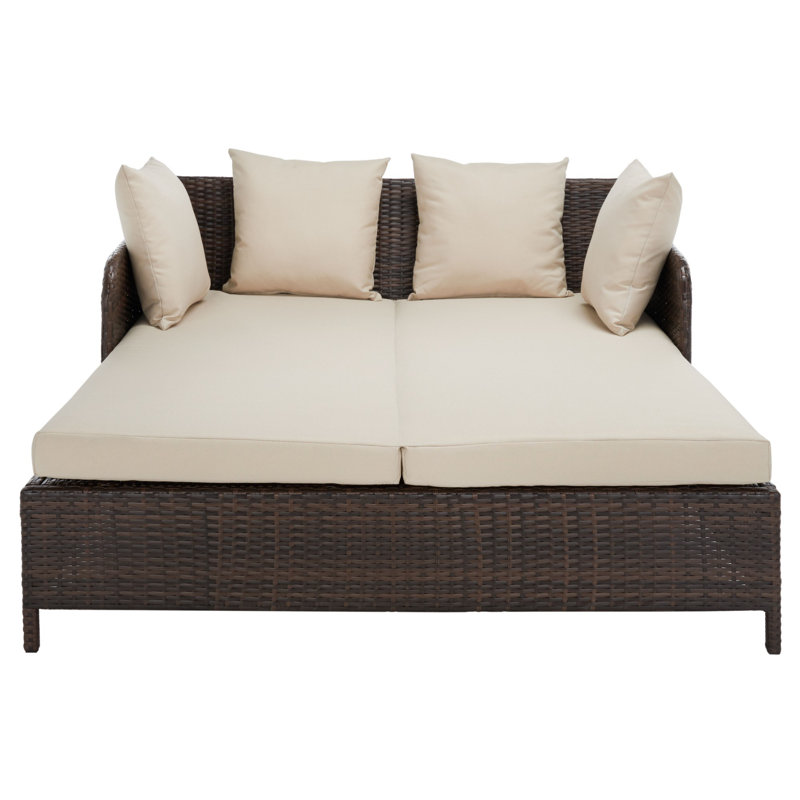 Andromeda Double Chaise Lounge with Cushion, Brown/Sand