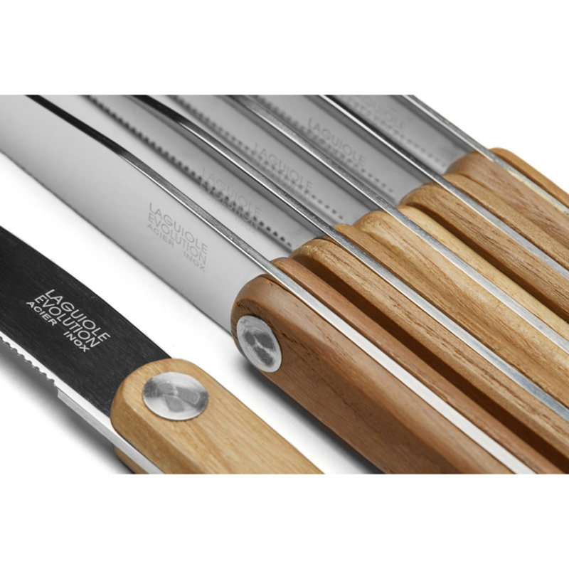 Laguiole Evolution 6 Piece Stainless Steel Steak Knife Set, Light Wood