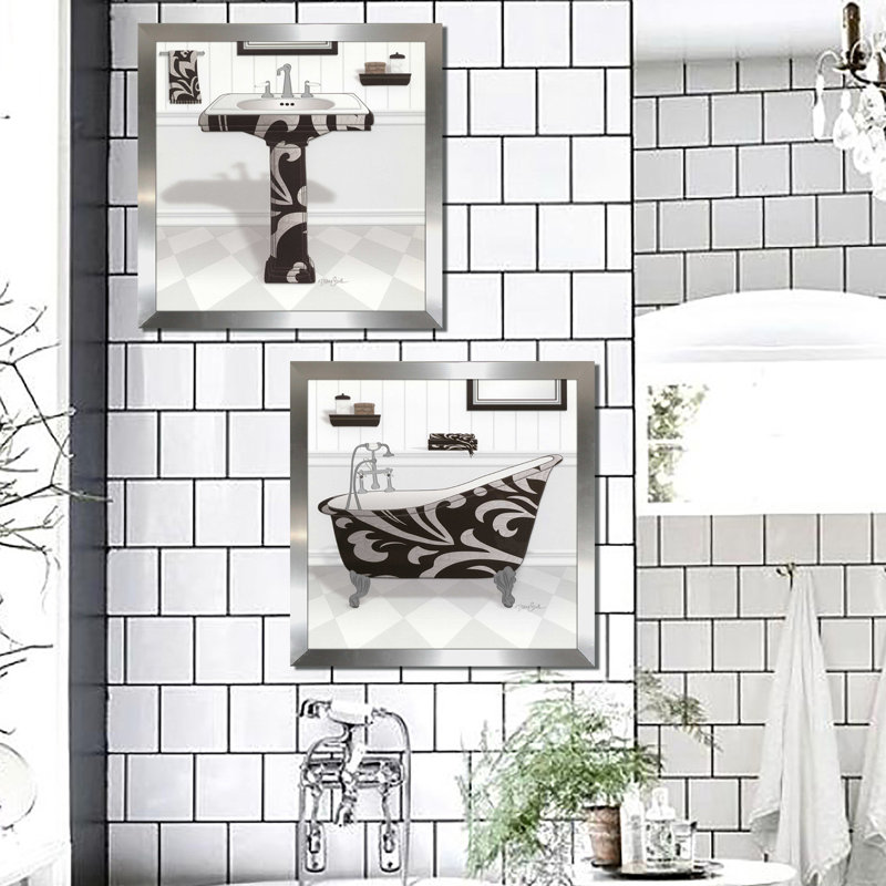 « black damassé sink », ensemble de 2 reproductions d’art, H 21,5 po x l 43 po x P 0,75 po, Cadre argenté