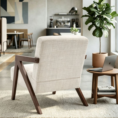Fauteuil d'appoint rembourré en bois massif avec coussin lombaire de style Mid-Century en chenille de Chenille, capacité de poids de 300 lb pour le salon, la chambre à coucher et la salle de réception
