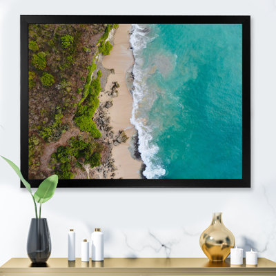 Vue aérienne de la plage de l'île tropicale turquoise - reproduction sur toile