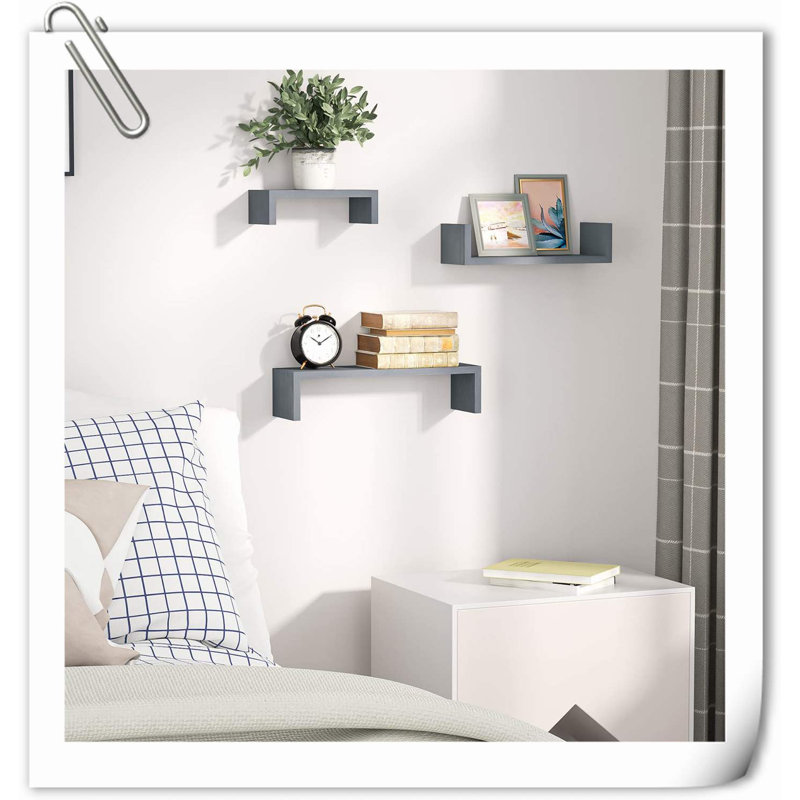 Chakera 3 Piece Wood Floating Shelf, Gray
