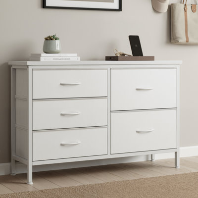 Commode en tissu avec plateau en bois, commode l 39,4 po avec 5 tiroirs, rangement, commode