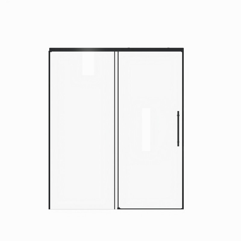 60" W × 72" H Single Sliding Shower Door,5Mm Fixed Glass And 6Mm Sliding Glass Frameless , Clear Tempered Glass, Stainless Steel Handle,Matte Black