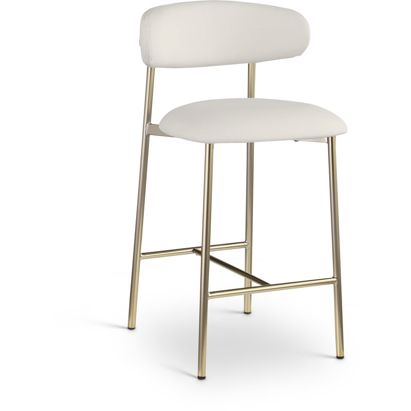 Lupita Vegan Leather Counter Stool, Brushed Gold, Off-White Vegan Leather