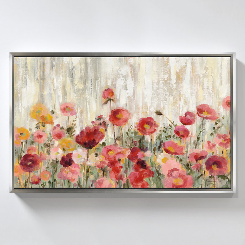 "Sprinkled Flowers" par Silvia Vassileva, reproduction sur toile dans un cadre flottant argenté, H 39,5 po x l 63,5 po
