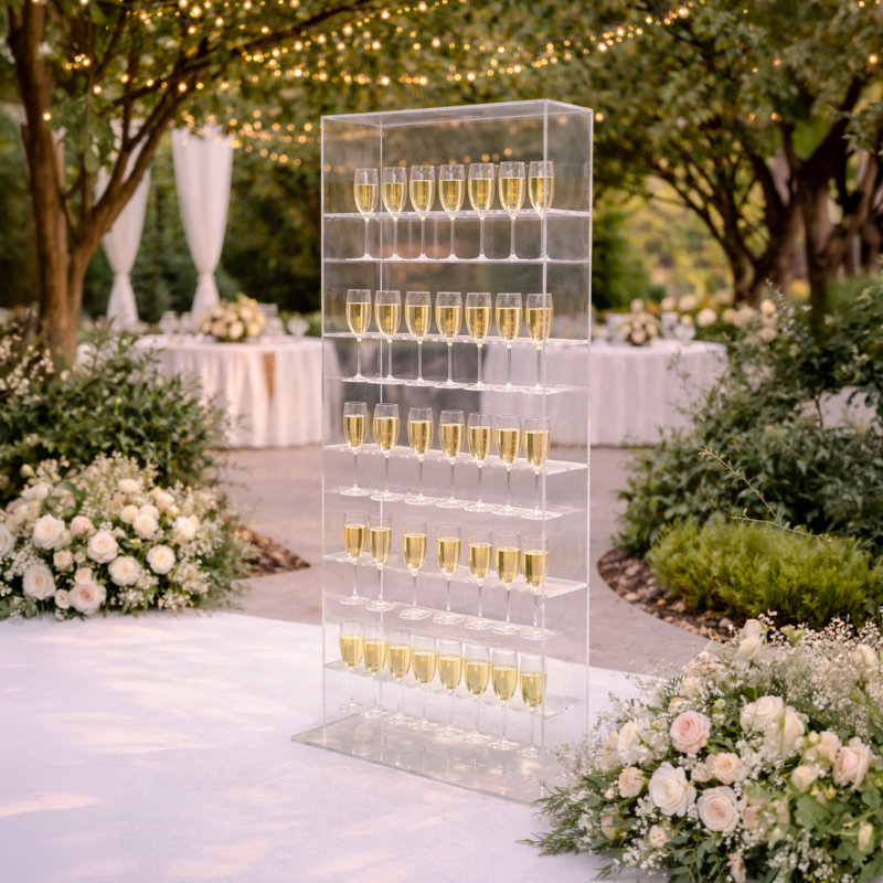 Support mural Ondisplay en acrylique transparent champagne - 36 présentoirs autoportants en verre pour les mariages et les événements - Conception pliable et empilable