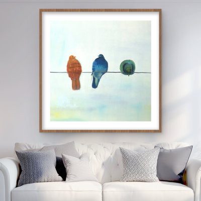 Oiseaux abstraits perchés - reproduction encadrée mate pour la décoration intérieure
