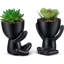 Fausse plante grasse, mini plantes grasses artificielles en noir en forme d'homme moderne en céramique Pots de bureau, plante de bureau pour la décoration de bureau pour les femmes
