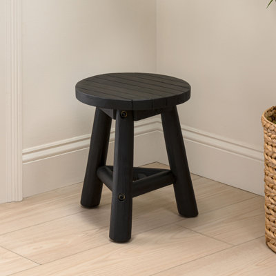 Triform 13.8" Modern Minimalist Handcrafted Solid Teak Wood Accent Stool with Tri-Leg Base