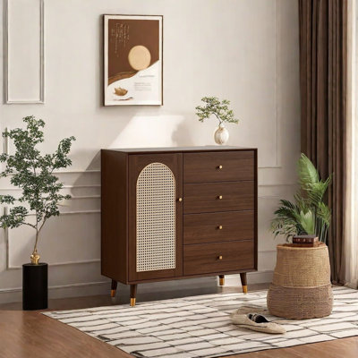 Buffet avec porte en rotin
