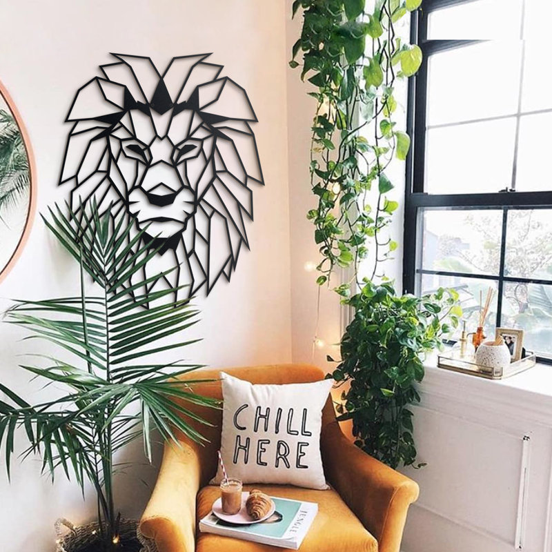 Lion Head Geometric Metal Wall Decor, Animal Wall decor, Safari Themed Metal Wall Art, 82cm H x 65cm W x 0.2cm D