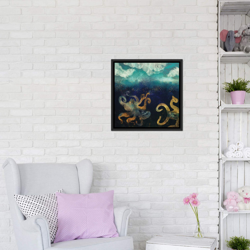 Underwater Dream II - impression d'art graphique, Toile avec cadre noir patiné, Pas de tapis, H 26 po x l 26 po x P 1,5 po
