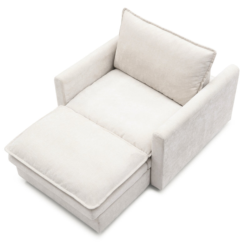 Lit en chenille beige assorti, chaise longue pour faire la sieste et se détendre, fauteuil d'appoint simple rembourré, lit de lecture moderne confortable,
