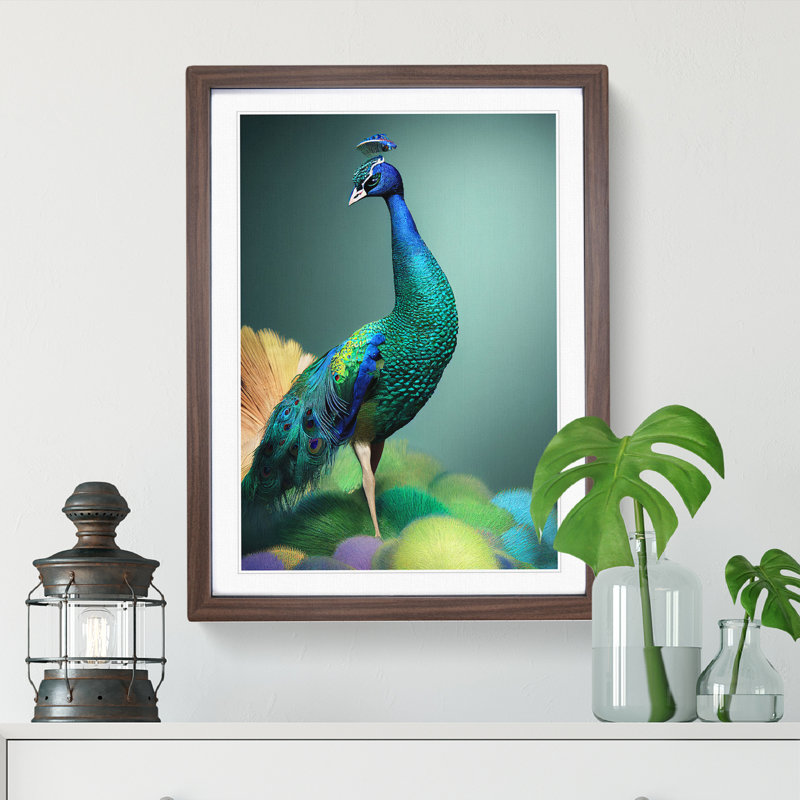 Amazing Peacock - Single Picture Frame Print, 34cm H x 25cm W x 2cm D, Brown Framed