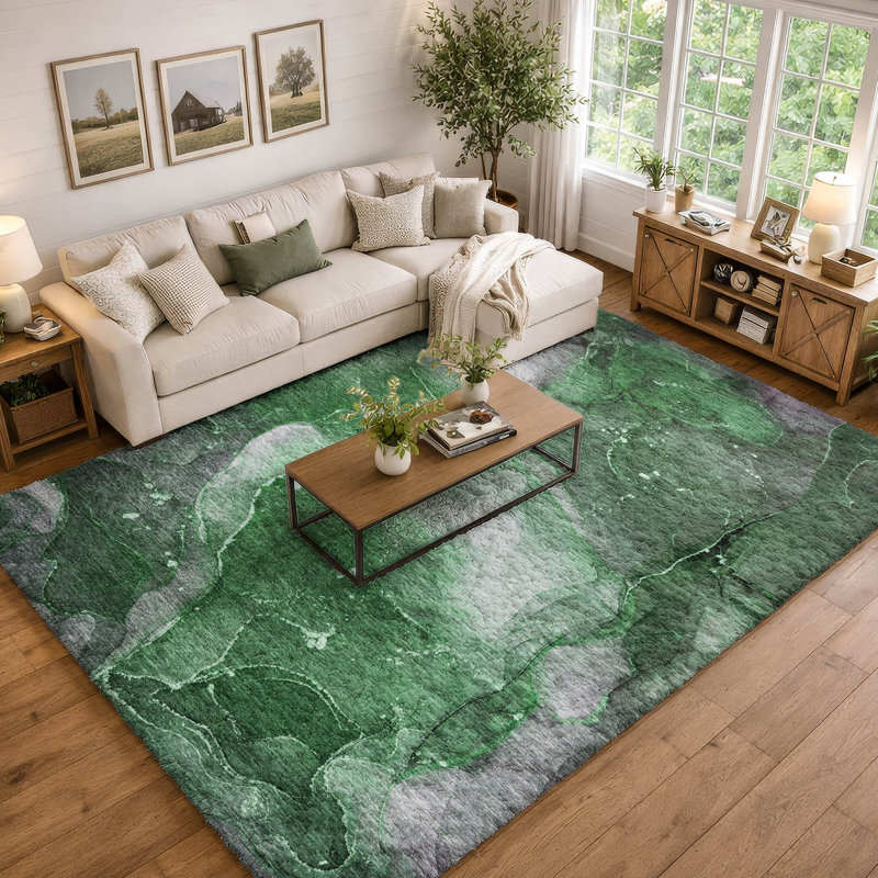 Premium Machine Washable Dream Shag ADS522 Watercolors Rug, 10' x 14', Emerald