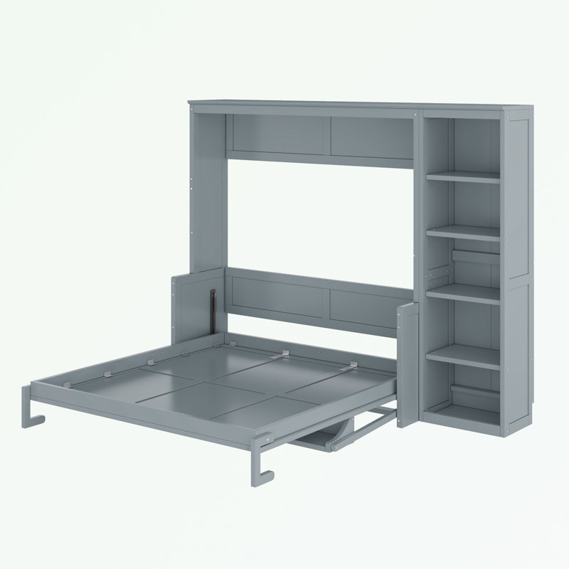 Lit escamotable avec bureau et bibliothèque Murphy, gris, Grand